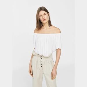 Mango White Off-shoulder Flowy Knit T-shirt Top Blouse